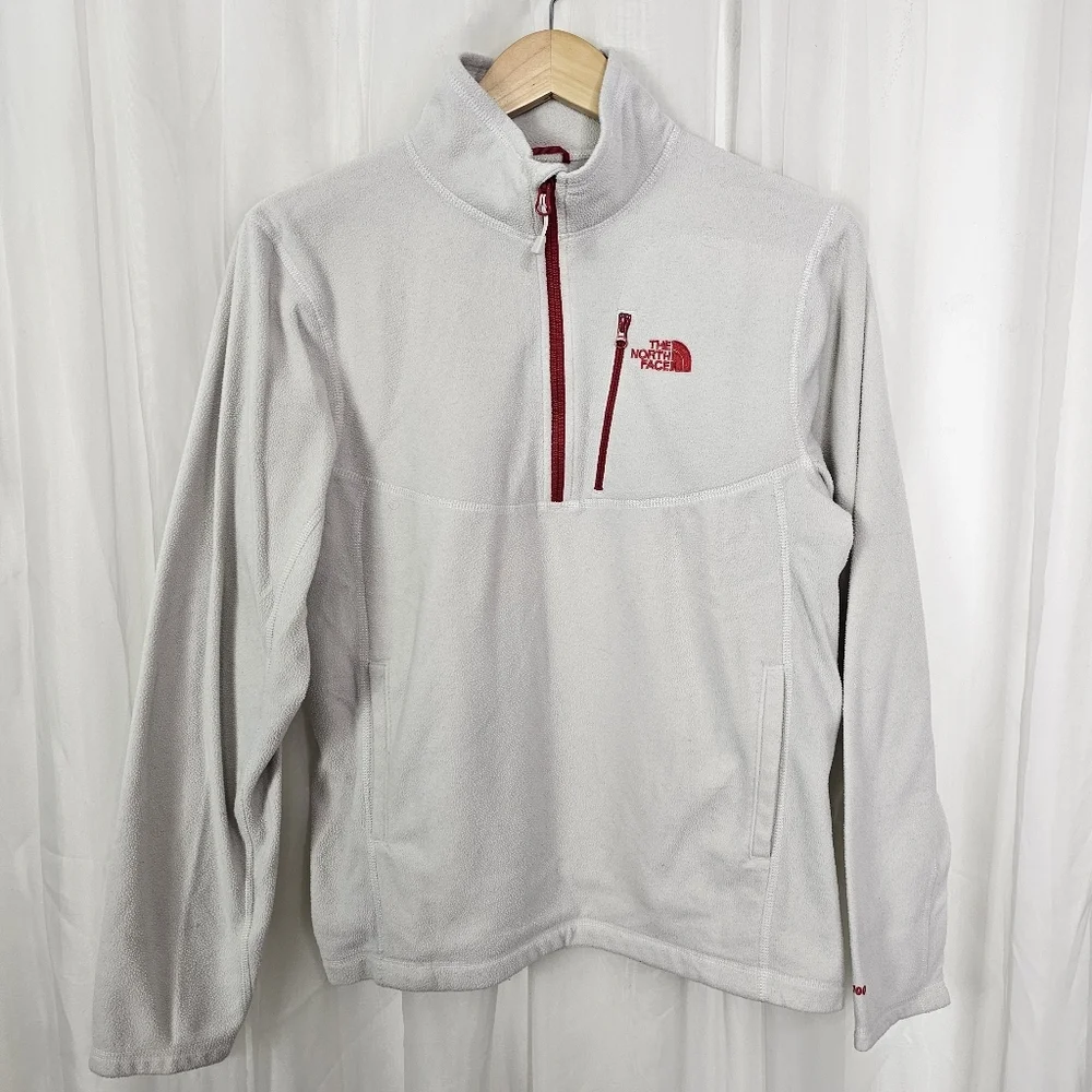 The North Face Men's White Quarter Zip Fleece Pullover Red Trim Size Small